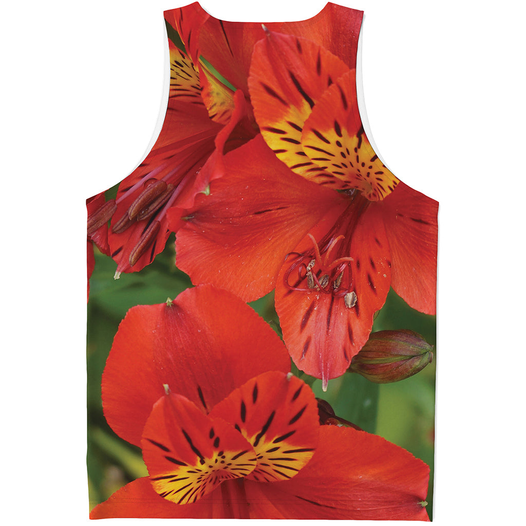 Red Alstroemeria Print Men's Tank Top