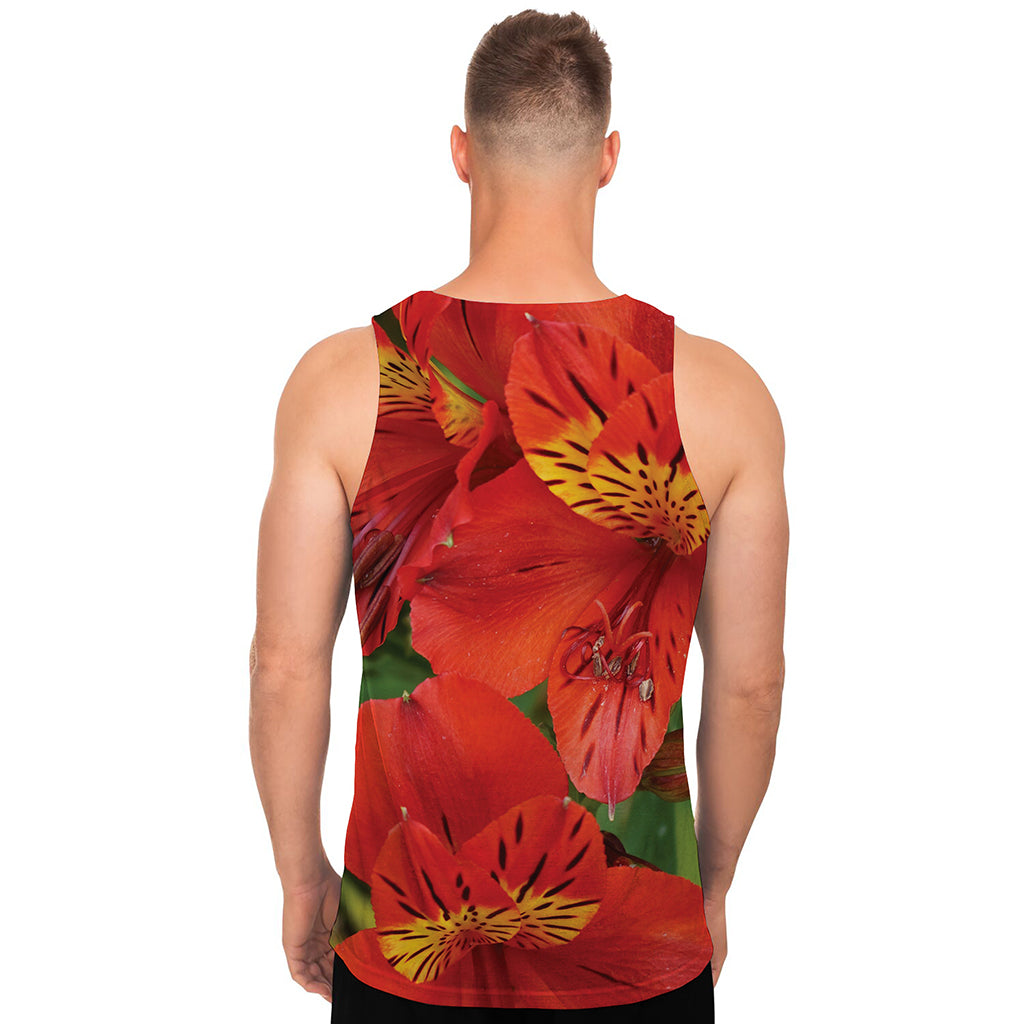 Red Alstroemeria Print Men's Tank Top