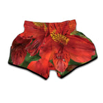 Red Alstroemeria Print Muay Thai Boxing Shorts