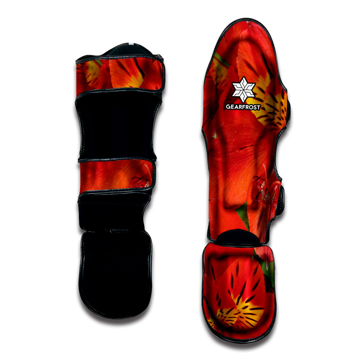 Red Alstroemeria Print Muay Thai Shin Guard