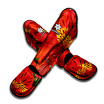 Red Alstroemeria Print Muay Thai Shin Guard