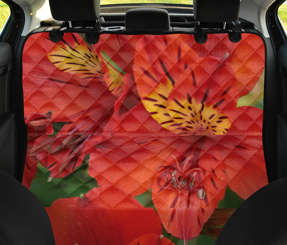 Red Alstroemeria Print Pet Car Back Seat Cover