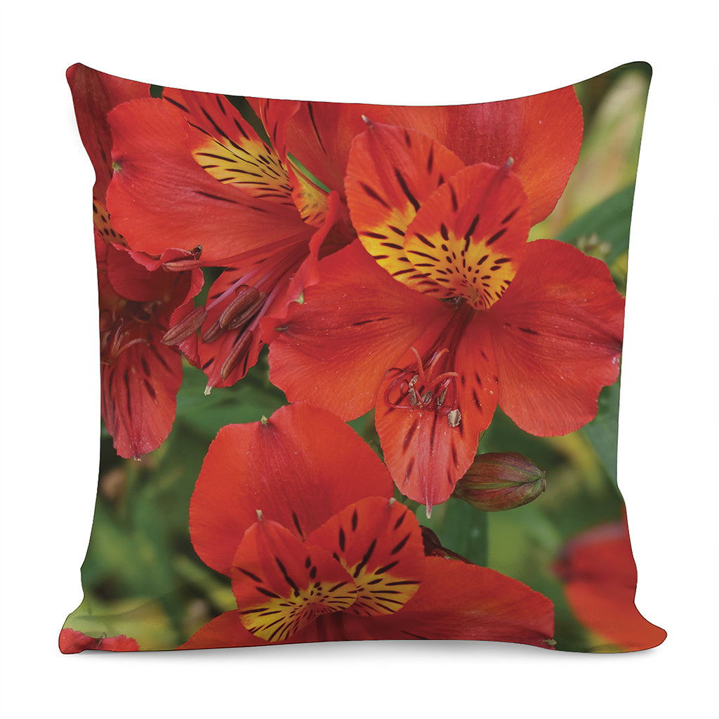 Red Alstroemeria Print Pillow Cover