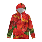 Red Alstroemeria Print Pullover Hoodie