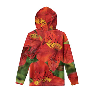 Red Alstroemeria Print Pullover Hoodie