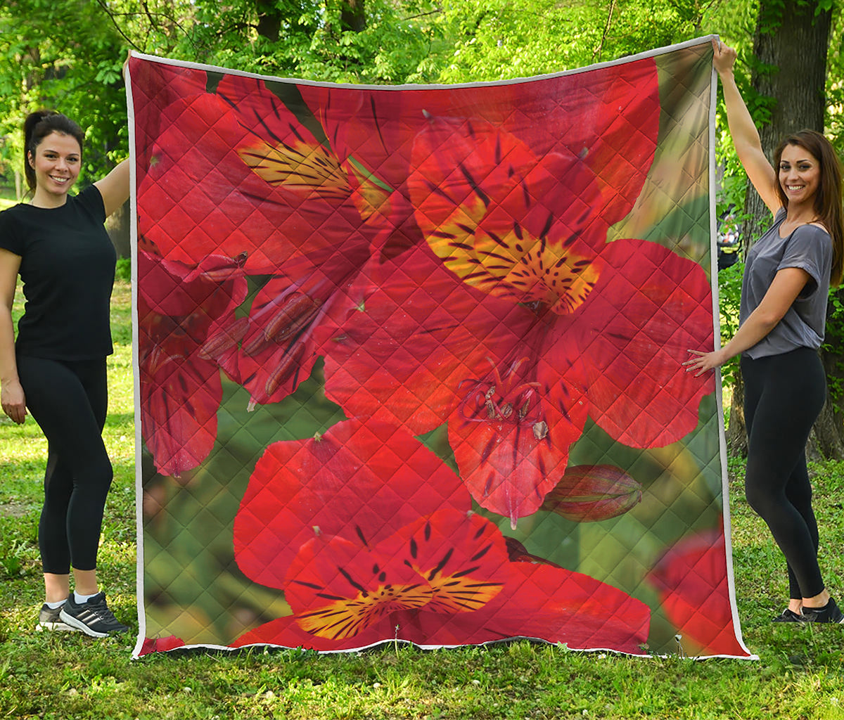 Red Alstroemeria Print Quilt