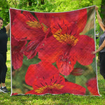 Red Alstroemeria Print Quilt