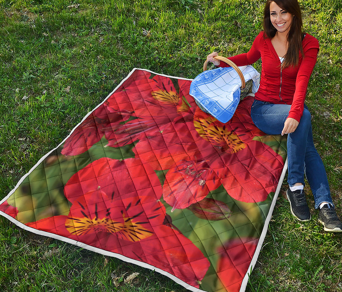 Red Alstroemeria Print Quilt