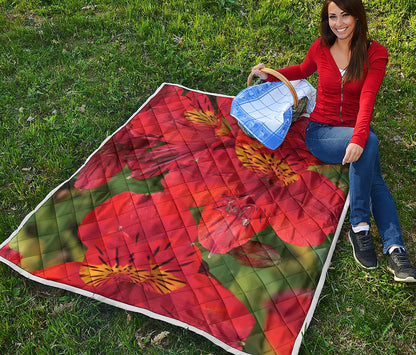 Red Alstroemeria Print Quilt