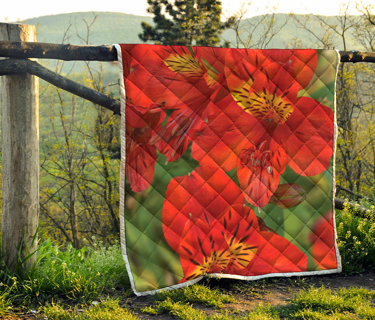 Red Alstroemeria Print Quilt