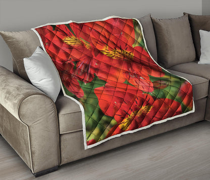 Red Alstroemeria Print Quilt