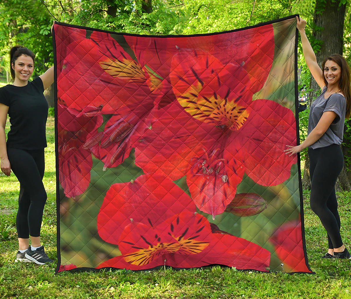 Red Alstroemeria Print Quilt