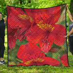Red Alstroemeria Print Quilt
