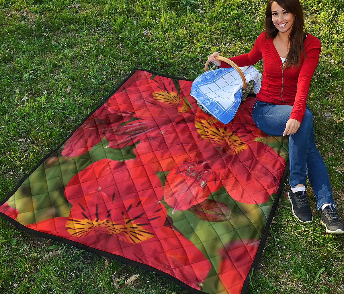 Red Alstroemeria Print Quilt