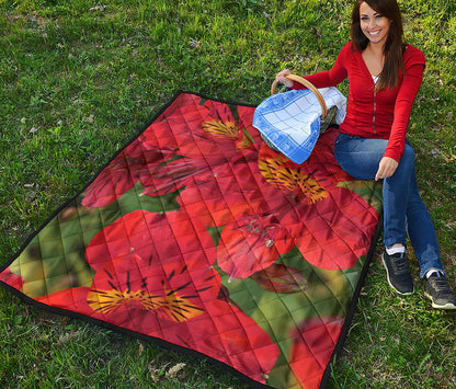 Red Alstroemeria Print Quilt