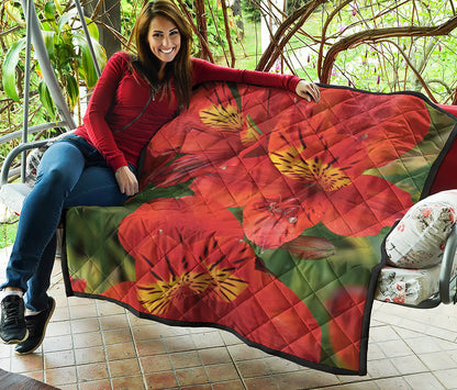 Red Alstroemeria Print Quilt