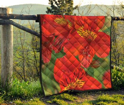 Red Alstroemeria Print Quilt