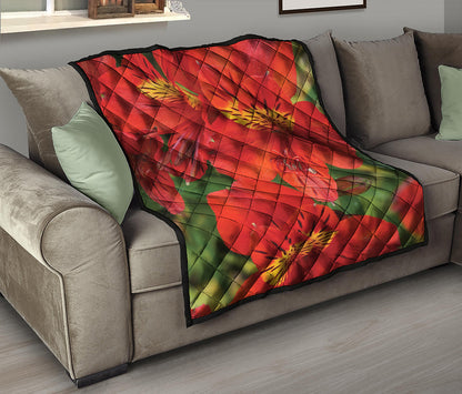 Red Alstroemeria Print Quilt