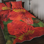 Red Alstroemeria Print Quilt Bed Set