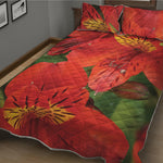 Red Alstroemeria Print Quilt Bed Set