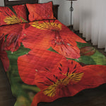 Red Alstroemeria Print Quilt Bed Set