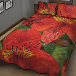 Red Alstroemeria Print Quilt Bed Set