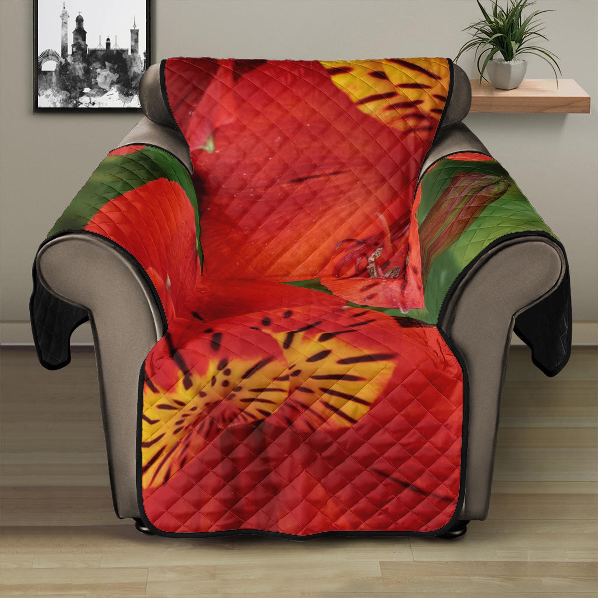 Red Alstroemeria Print Recliner Protector