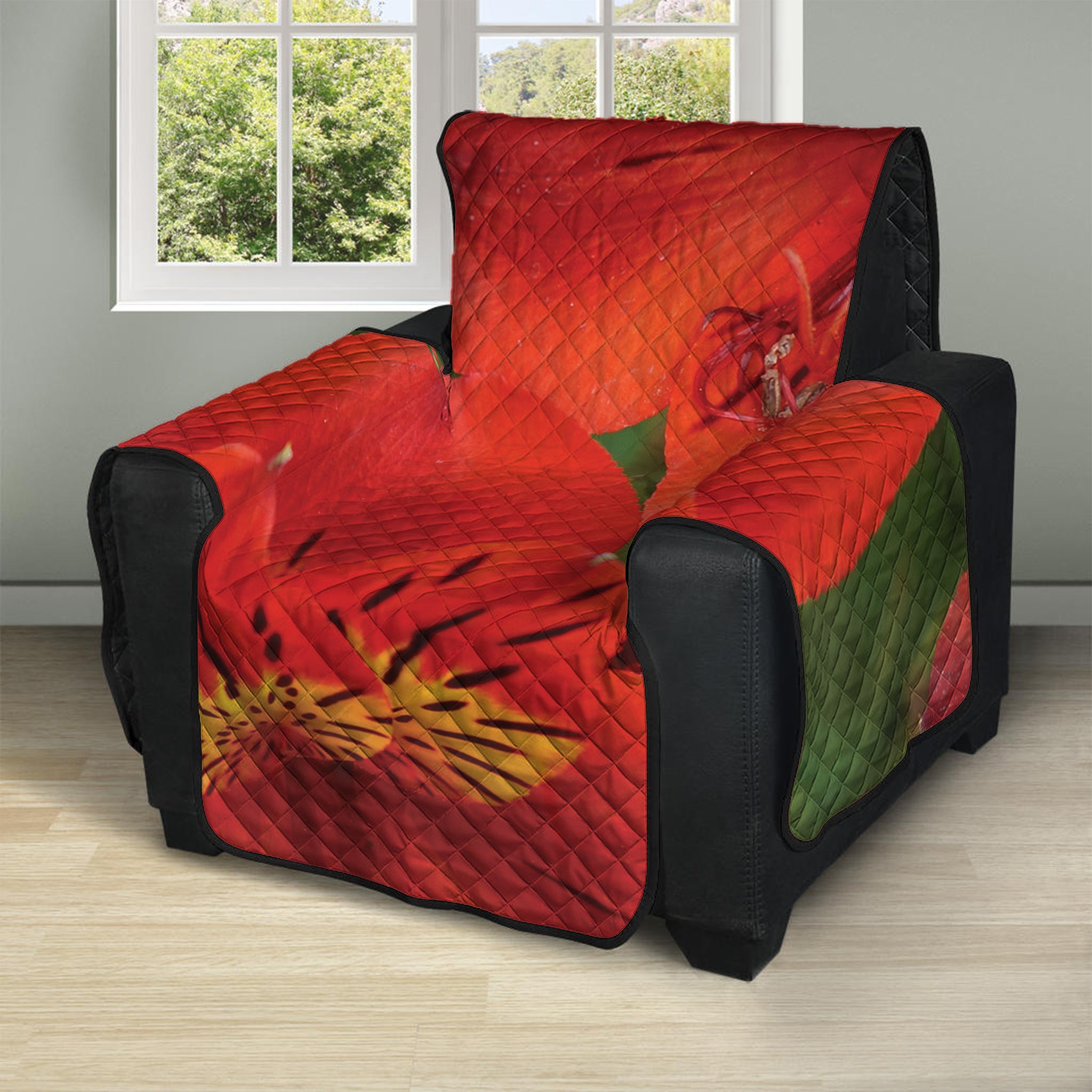 Red Alstroemeria Print Recliner Protector