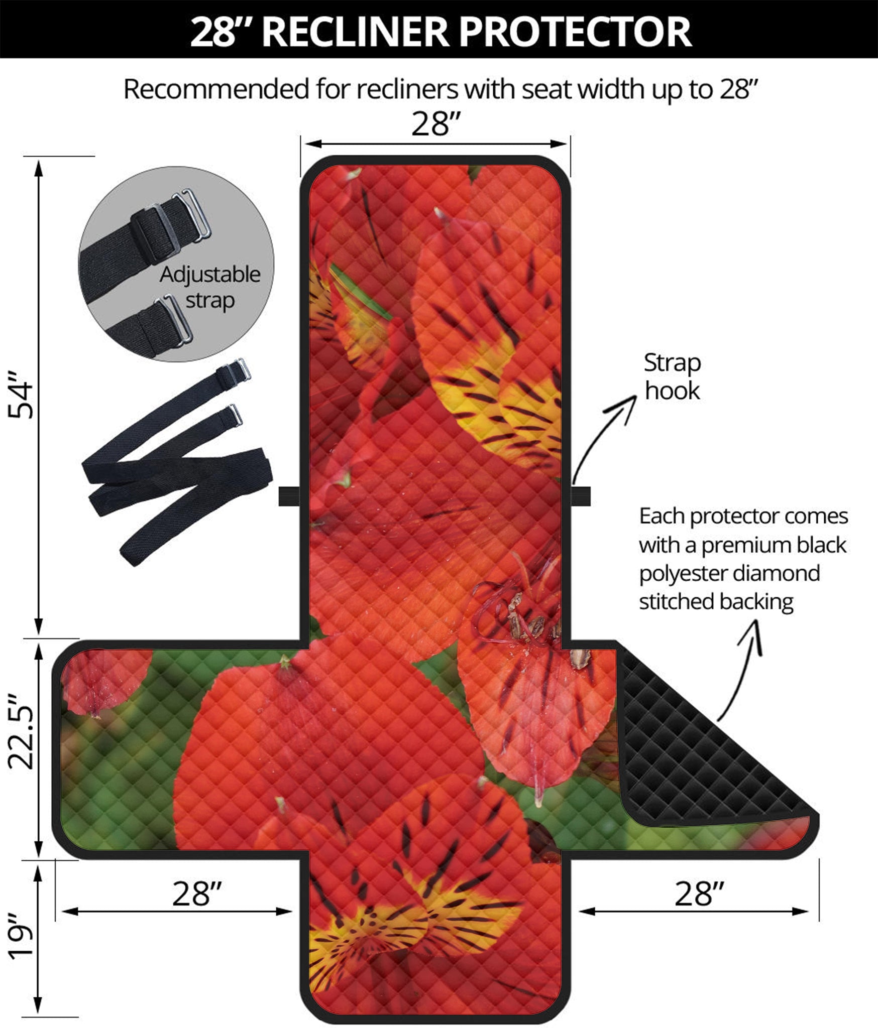 Red Alstroemeria Print Recliner Protector