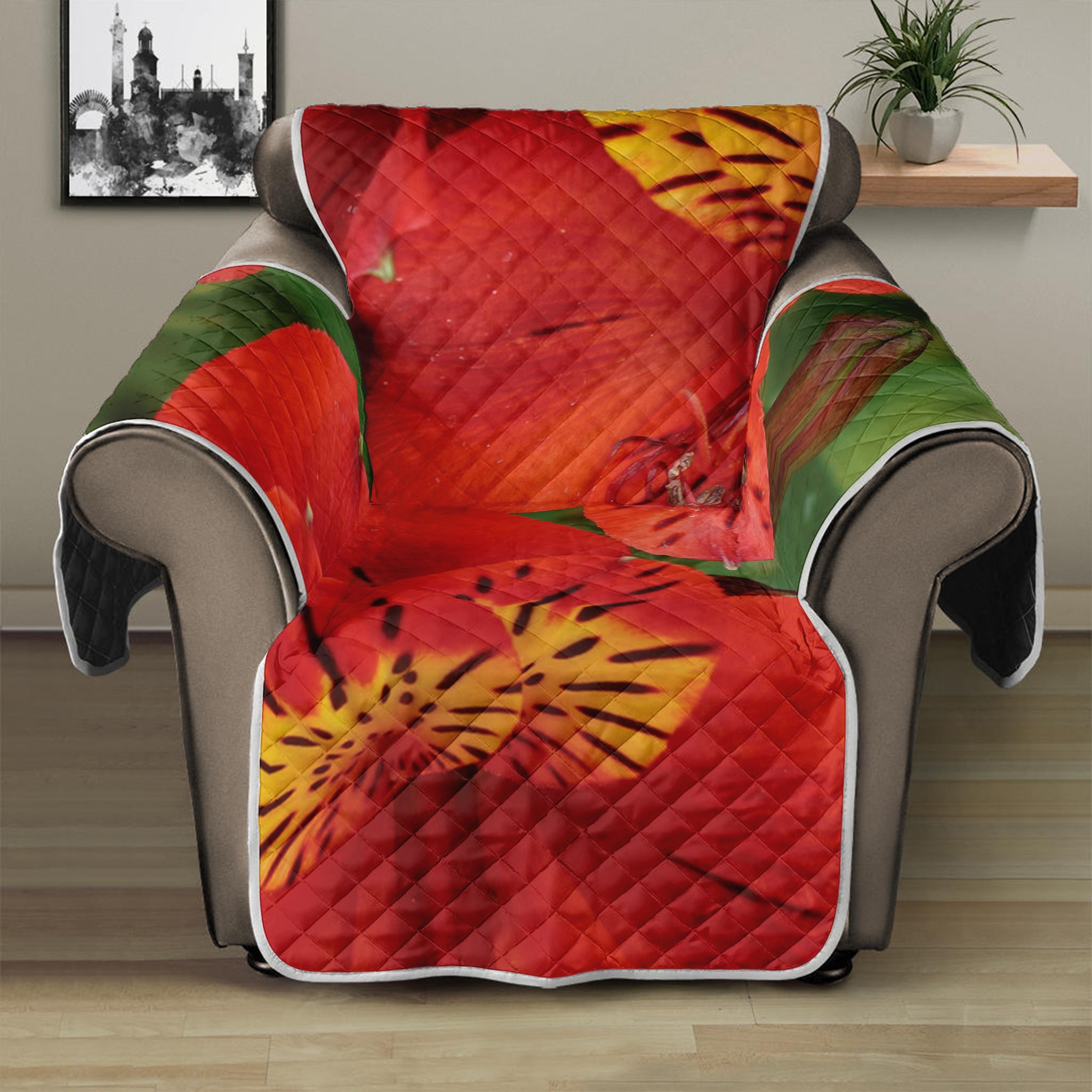 Red Alstroemeria Print Recliner Protector