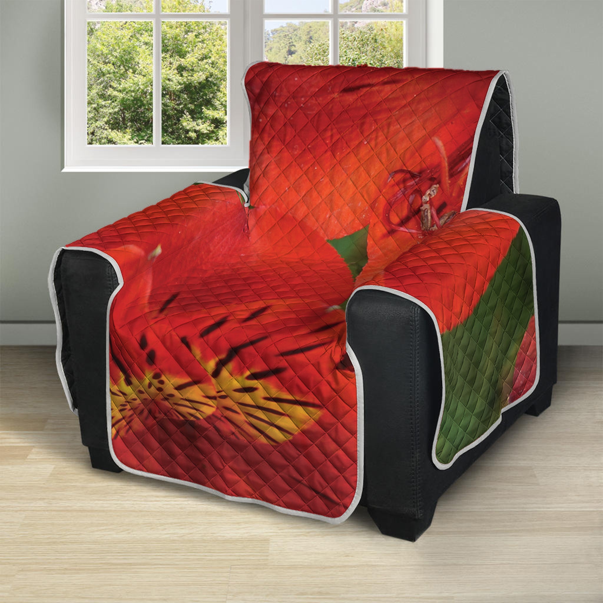 Red Alstroemeria Print Recliner Protector