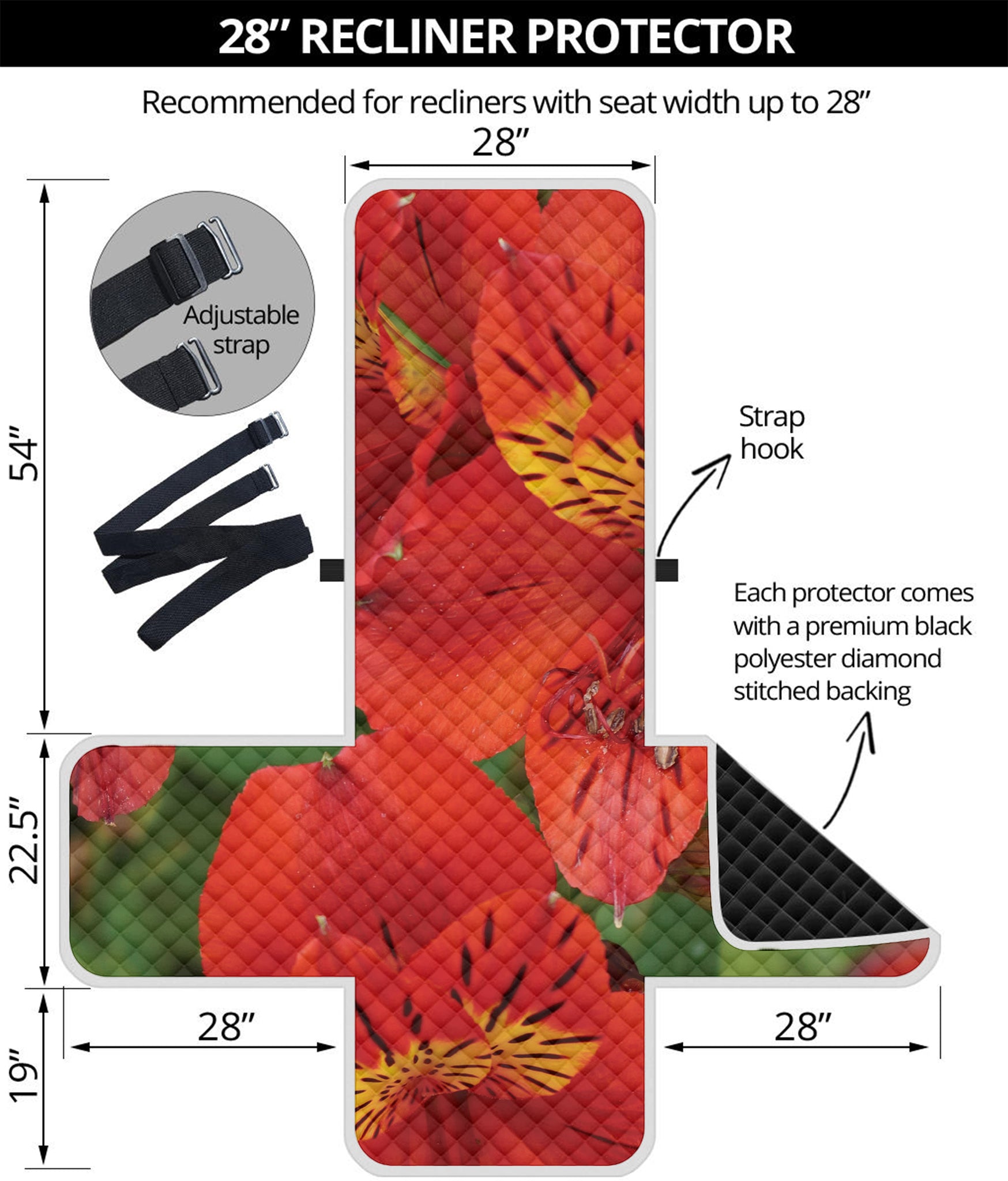 Red Alstroemeria Print Recliner Protector