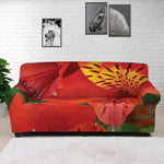 Red Alstroemeria Print Sofa Cover