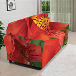 Red Alstroemeria Print Sofa Cover