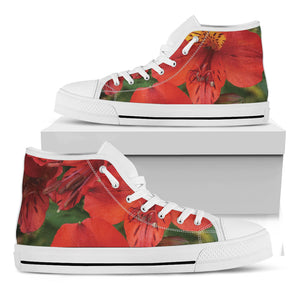 Red Alstroemeria Print White High Top Shoes