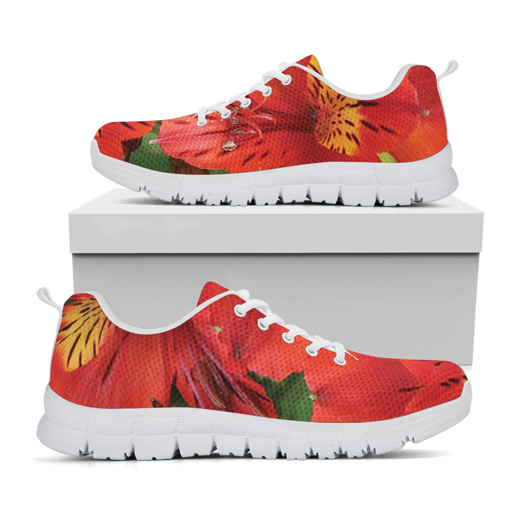 Red Alstroemeria Print White Sneakers