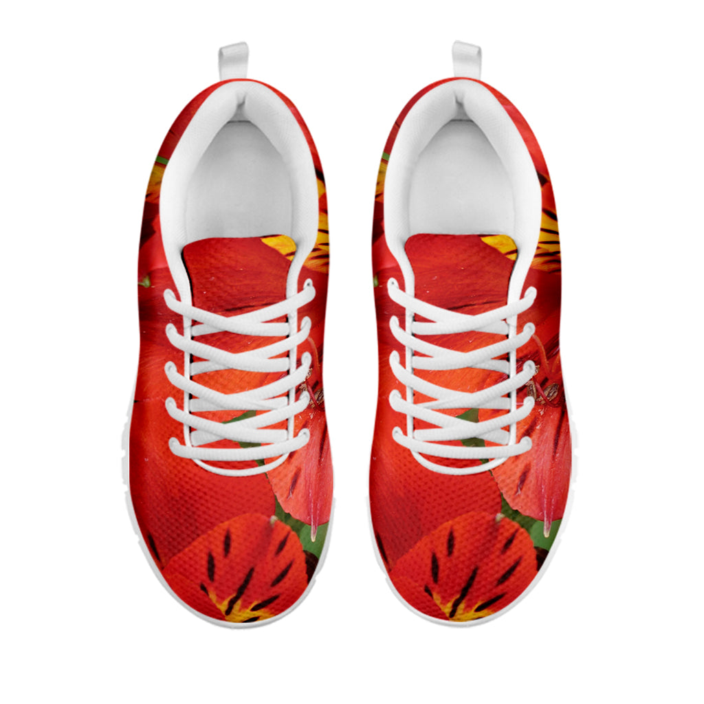 Red Alstroemeria Print White Sneakers