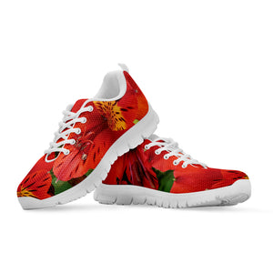 Red Alstroemeria Print White Sneakers