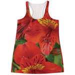 Red Alstroemeria Print Women's Racerback Tank Top