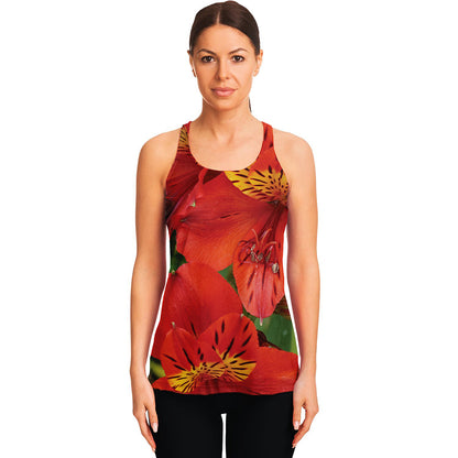 Red Alstroemeria Print Women's Racerback Tank Top