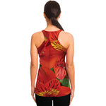Red Alstroemeria Print Women's Racerback Tank Top