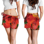 Red Alstroemeria Print Women's Shorts