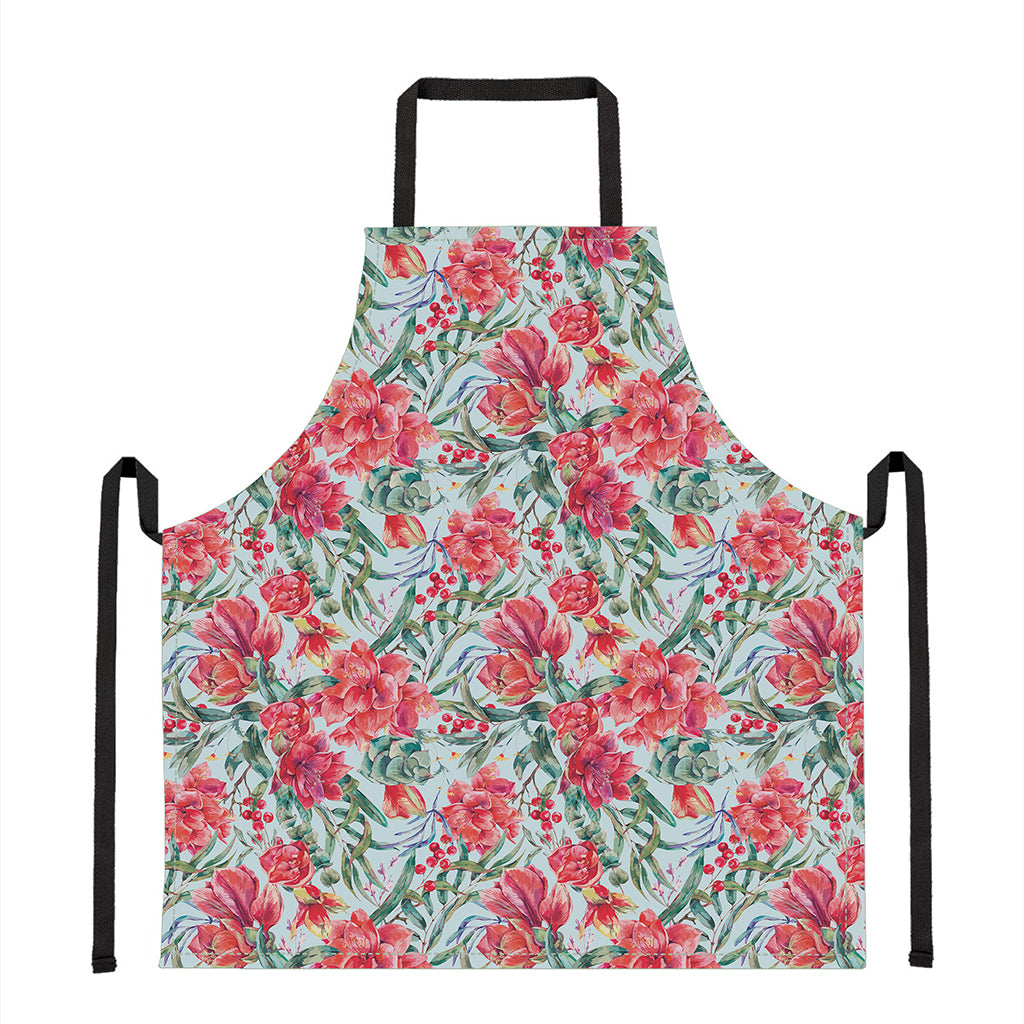 Red Amaryllis Pattern Print Apron