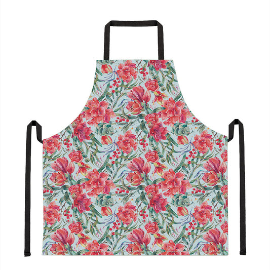 Red Amaryllis Pattern Print Apron