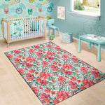 Red Amaryllis Pattern Print Area Rug