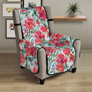 Red Amaryllis Pattern Print Armchair Protector