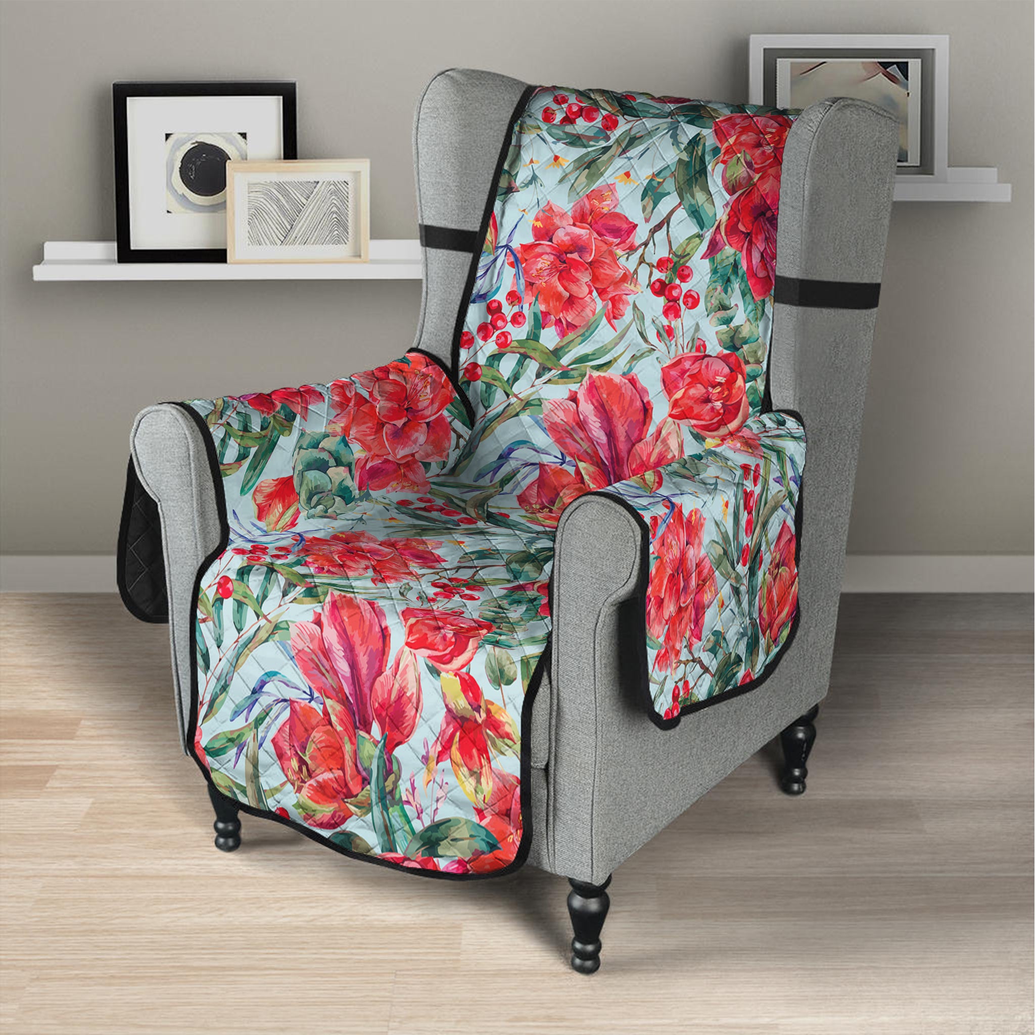 Red Amaryllis Pattern Print Armchair Protector