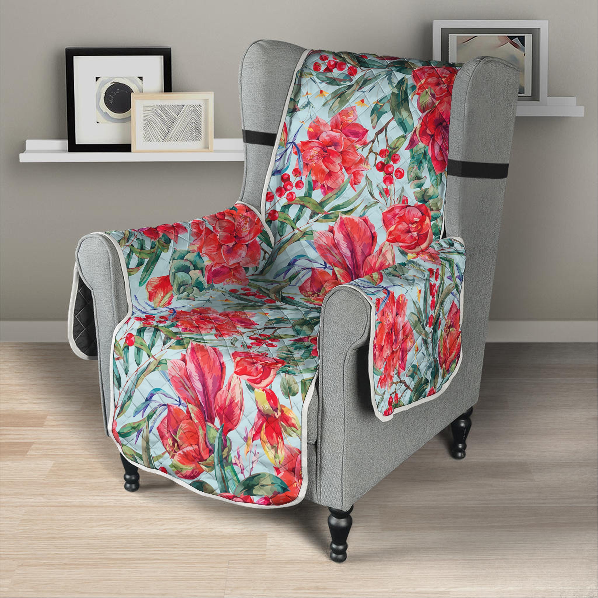 Red Amaryllis Pattern Print Armchair Protector