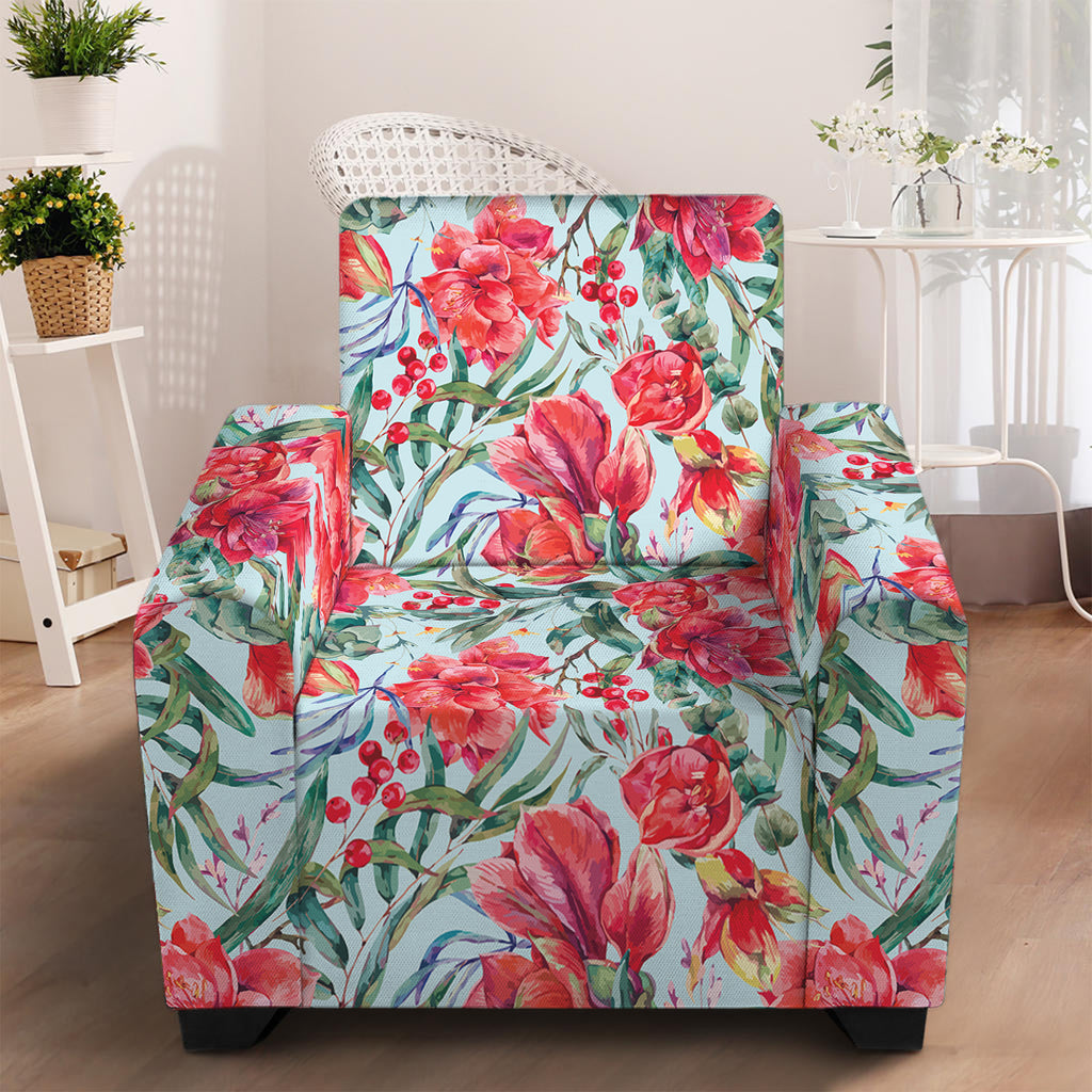 Red Amaryllis Pattern Print Armchair Slipcover