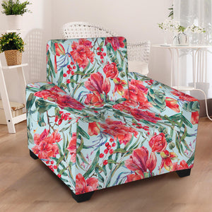 Red Amaryllis Pattern Print Armchair Slipcover